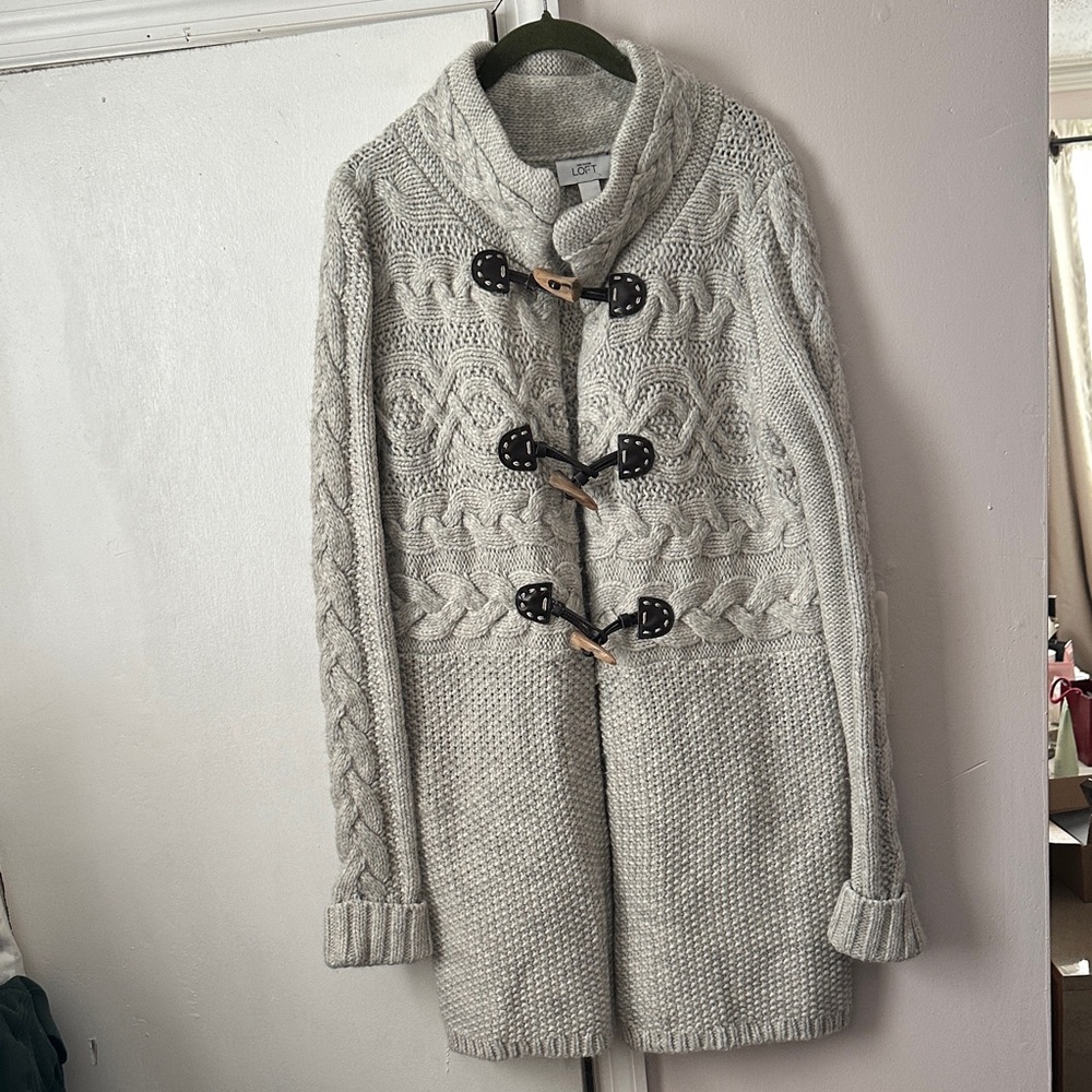 LOFT Light Gray Toggle Cardigan